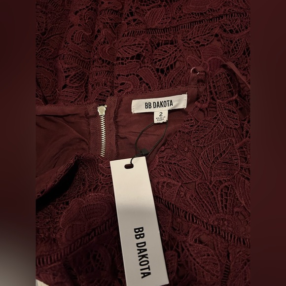 NWT BB Dakota Sutton Fit & Flare Lace Burgundy Mini Dress, Nordstrom - Picture 2 of 7